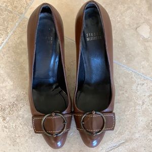Stuart Weitzman Vintage Size 8 Brown Leather with Buckle embellishment Heels